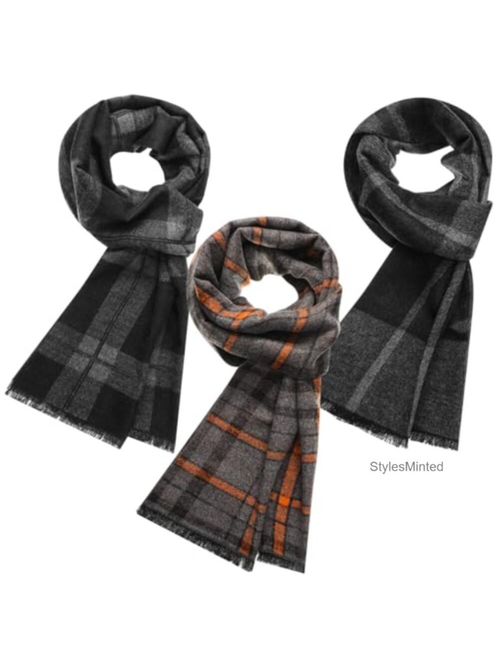 Men's Winter Scarves Soft Warm Wool Blend Plaid Tassel 71x12.6